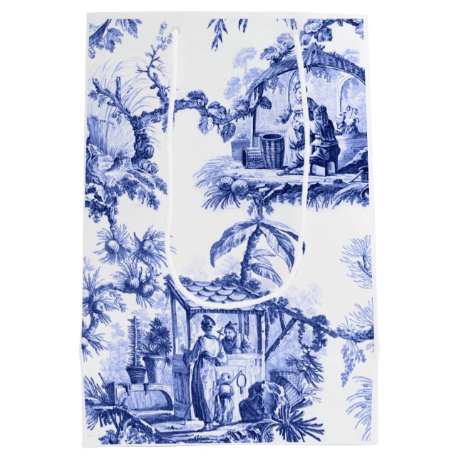 Sacola Para Presentes Média Chinoiserie branco azul Toile (Verso)