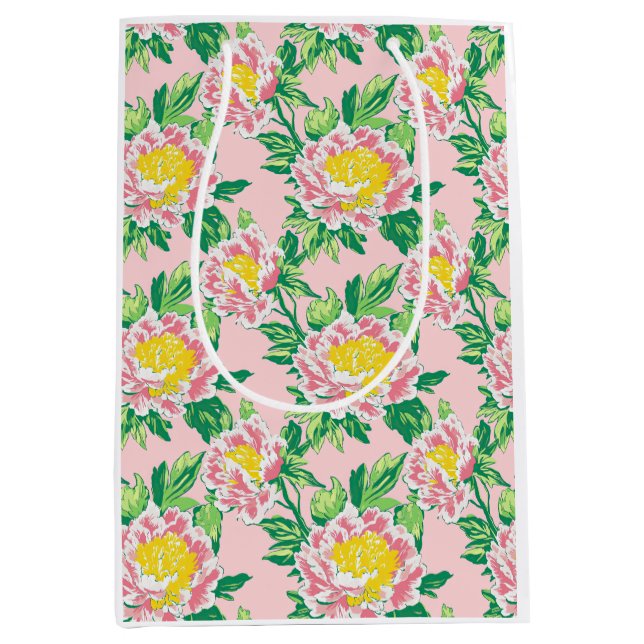 Sacola Para Presentes Média Chinoiserie Floral Rosa (Frente)