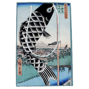 Sacola Para Presentes Média Chinoiserie Koinobori Carpa e Paisagem Fuji