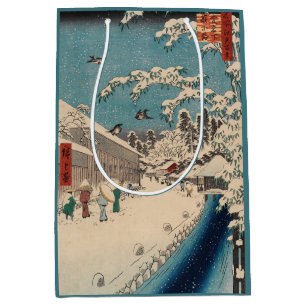 Sacola Para Presentes Média Chinoiserie Ukiyo-e Paisagem Japonesa de Inverno c