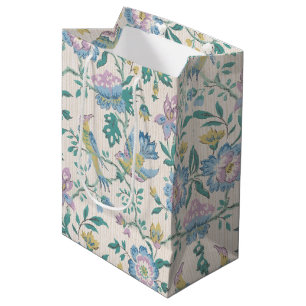 Sacola Para Presentes Média Chinoiserie Vintage Pássaro Floral Padrão Pastel