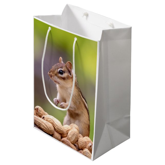 Sacola Para Presentes Média Chipmunk com amendoins (Frente inclinada)