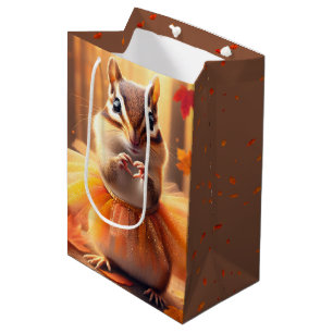 Sacola Para Presentes Média Chipmunk De Aniversário Com O Coração De Outono