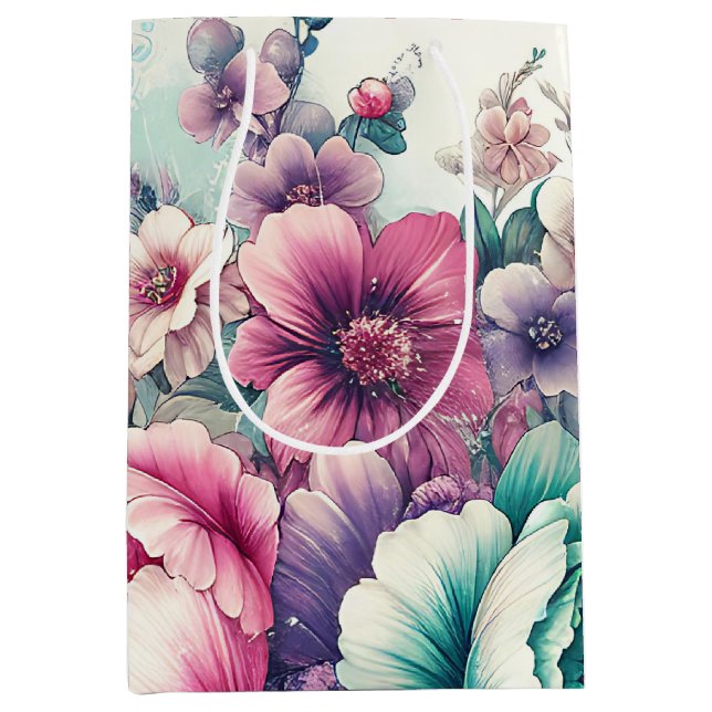 Sacola Para Presentes Média Chique Floral Birthday (Frente)