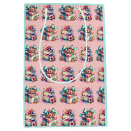 Sacola Para Presentes Média Chique Rosa Floral e Azul Aniversário