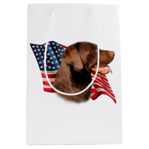 Sacola Para Presentes Média Chocolate Labrador Retriever American Flag
