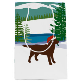 Sacola Para Presentes Média Chocolate Labrador — Vista de inverno