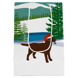 Sacola Para Presentes Média Chocolate Labrador — Vista de inverno