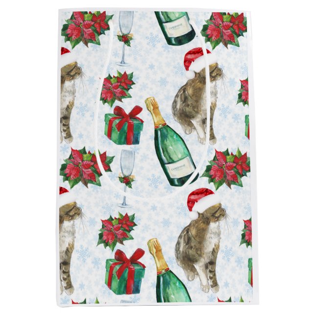 Sacola Para Presentes Média Christmas Cat Winter Celebration (Frente)