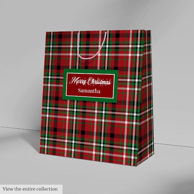 Sacola Para Presentes Média Christmas Gift Bag Ideas Red Green Holiday Plaid  (Christmas Gift Bag Ideas Red Green Holiday Plaid )