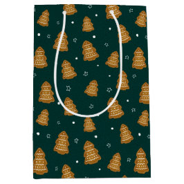 Sacola Para Presentes Média Christmas Gingerbread Trees Wrapping Paper