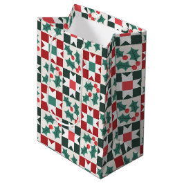 Sacola Para Presentes Média Christmas Holly deixa Geo Quilt