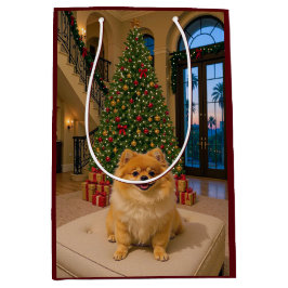 Sacola Para Presentes Média Christmas In L.A. Pomeranian Holiday 