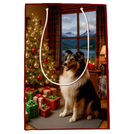 Sacola Para Presentes Média Christmas In Scotland Collie Holiday 