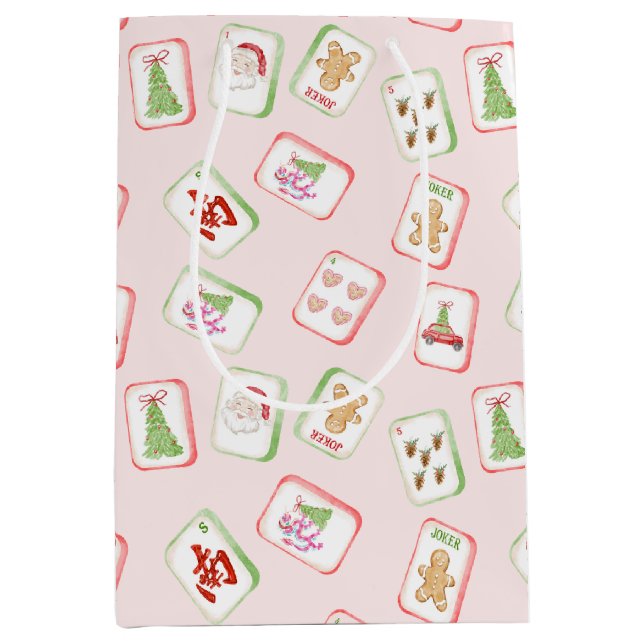 Sacola Para Presentes Média Christmas Mahjong Tiles (Frente)