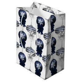 Sacola Para Presentes Média Christmas Navy Bow Velvet Pattern