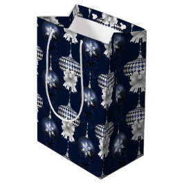 Sacola Para Presentes Média Christmas Navy Bow Velvet Pattern