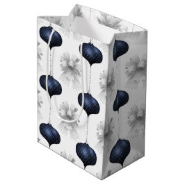 Sacola Para Presentes Média Christmas Navy Bow Velvet Pattern