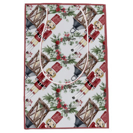 Sacola Para Presentes Média Christmas nutcrackers and lanterns
