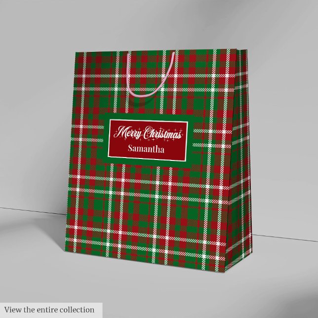 Sacola Para Presentes Média Christmas Paper Gift Bags Elegant Tartan Accent (Christmas Paper Gift Bags Elegant Tartan Accent)
