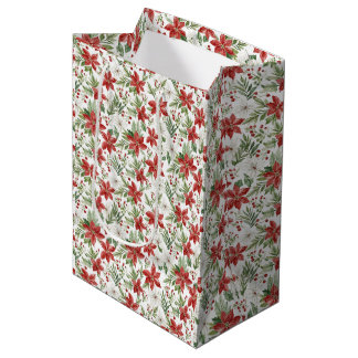 Sacola Para Presentes Média Christmas Poinsettia Gift Bag