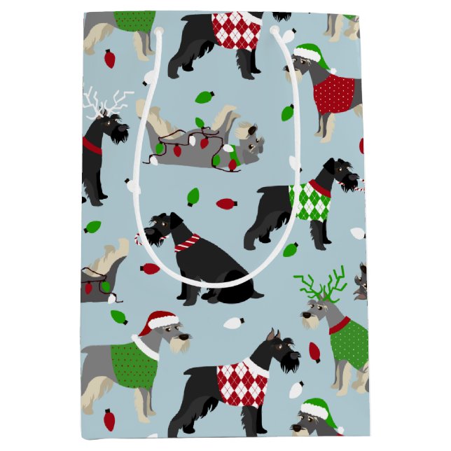 Sacola Para Presentes Média Christmas Schnauzer (Frente)