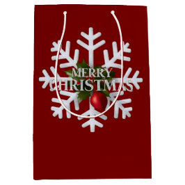 Sacola Para Presentes Média Christmas Snowflake And Shy Red Berry