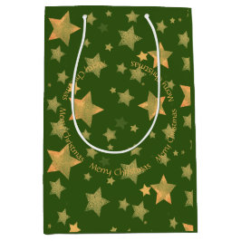 Sacola Para Presentes Média Christmas Star Gold Green Elegant Vintage Classic