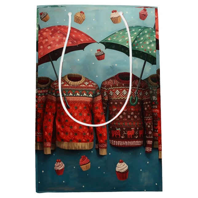 Sacola Para Presentes Média Christmas Sweater Gift Bag (Frente)