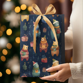 Sacola Para Presentes Média Christmas Whimsical Colorful Bears Gift Bag