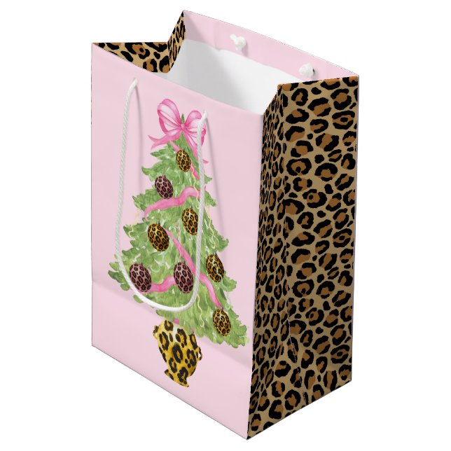 Sacola Para Presentes Média Christmas Wreath Leopard Crest Monogram  (Frente inclinada)
