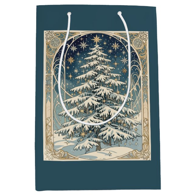 Sacola Para Presentes Média Christmas Yule Tree With Snow Laden Branches (Frente)