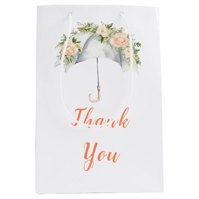 Sacola Para Presentes Média Chuva de Bebê com Guarda-Chuva Floral (Frente)