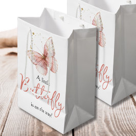 Sacola Para Presentes Média Chuva de Bebê Flor de Campo Borboleta Menina Boho