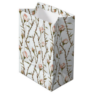 Sacola Para Presentes Média Chuva de Flores Rosa Romântica para Noiva