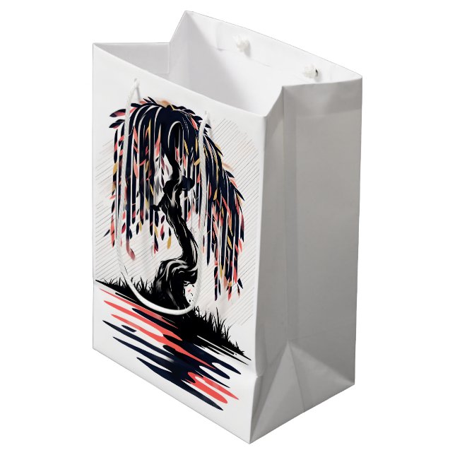 Sacola Para Presentes Média Chuva de Fogo Fundo Branco (Frente inclinada)