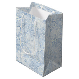 Sacola Para Presentes Média Chuva de Noiva com Flores Brancas e Azuis Lindas