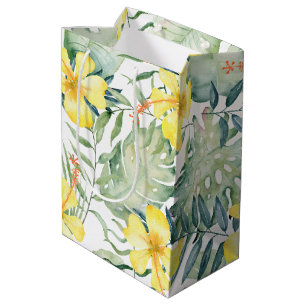 Sacola Para Presentes Média Chuva de Noiva Floral Hibisco Amarelo Tropical