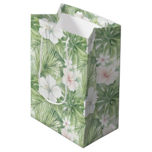 Sacola Para Presentes Média Chuva de Noiva Floral Hibisco Folhas Tropicais