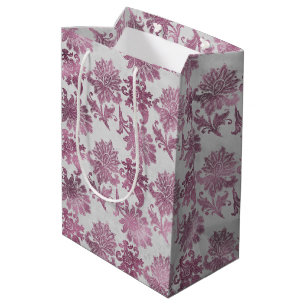 Sacola Para Presentes Média Chuva de Noiva Floral Vermelho Borgonha Prata