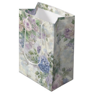 Sacola Para Presentes Média Chuva de Noiva Flores Rosa Roxo Romântico
