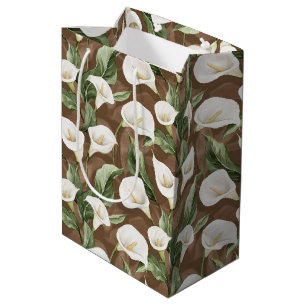 Sacola Para Presentes Média Chuva Floral de Lírio-de-Cala Branco Marrom para N