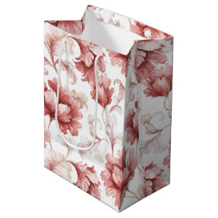 Sacola Para Presentes Média Chuveiro de Noiva com Flores Vermelhas Elegantes