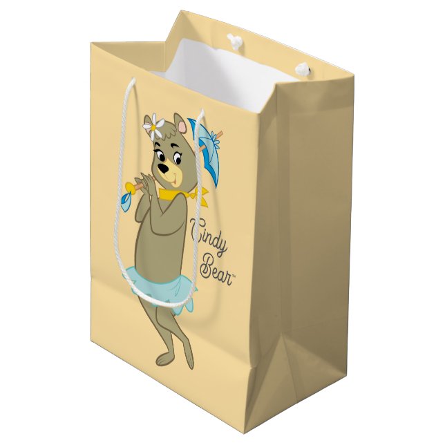 Sacola Para Presentes Média Cindy Bear Segurando Parasol (Frente inclinada)