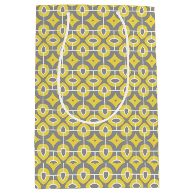 Sacola Para Presentes Média Cinza de tendências moderna e padrão mosaico branc (Frente)