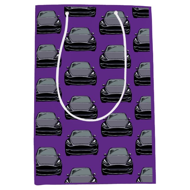 Sacola Para Presentes Média Cinza Escuro Veículo Elétrico SUV Roxo (Frente)