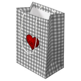 Sacola Para Presentes Média Cinza Gingham Red Heart With Love