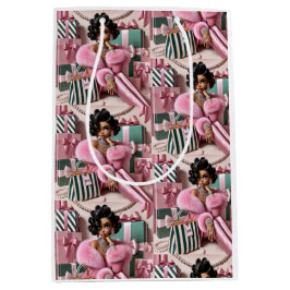 Sacola Para Presentes Média Cinza Rosa E Verde