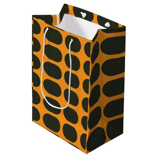 Sacola Para Presentes Média Círculos Pretos Laranja (Frente inclinada)