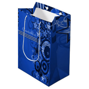 Sacola Para Presentes Média Círculos Retroativos e Estrelas - Saco Azul de Pre